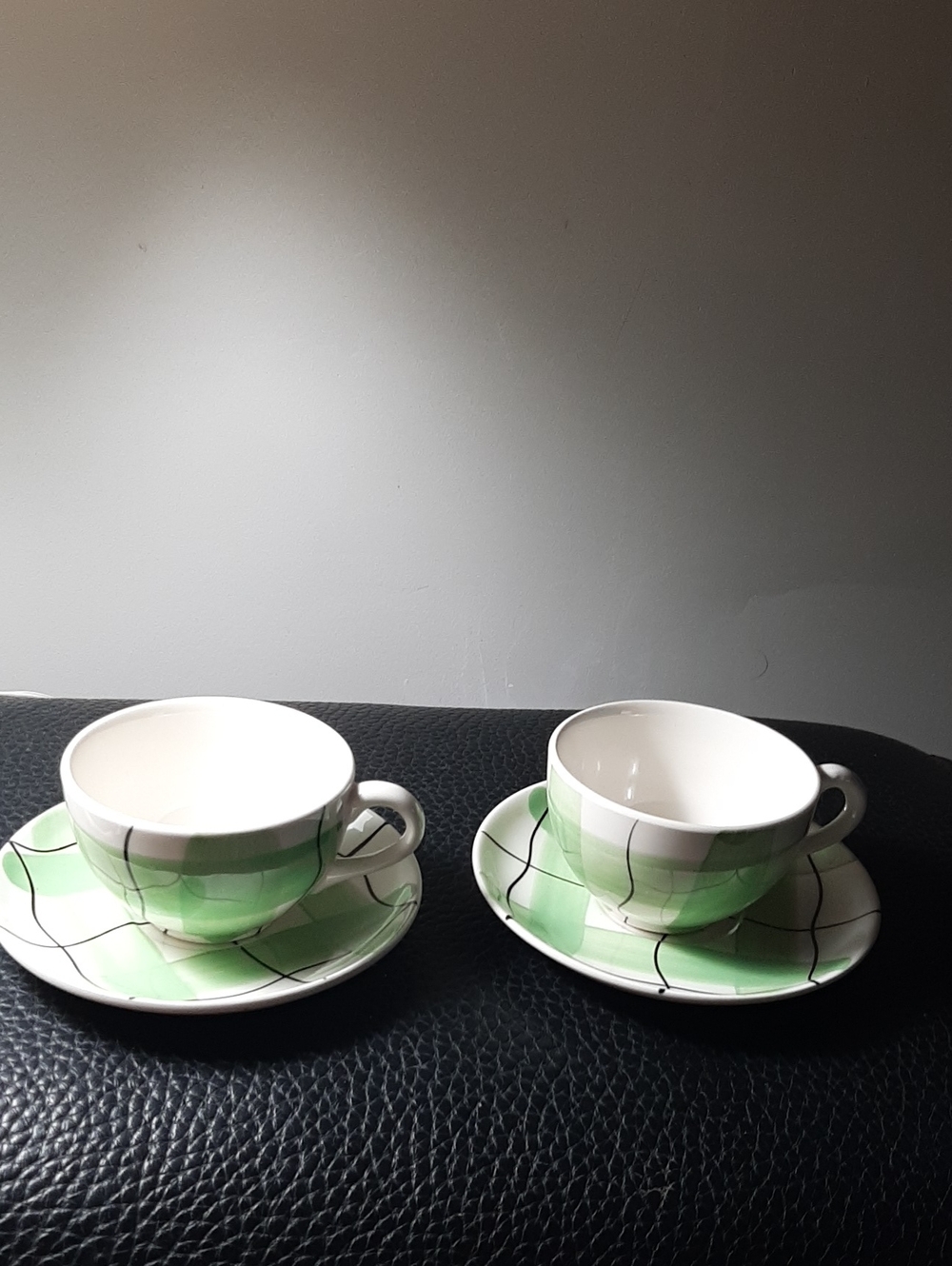 2 Tea Cup & Saucer Sets Extra Cup Green Plaid Calico Hycroft Canada MEDICINE HAT